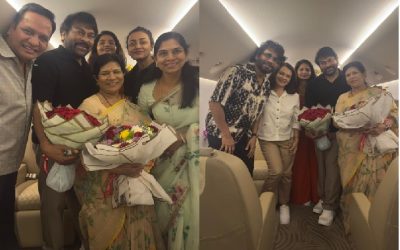 విమానంలో పెళ్లి రోజు వేడుకలు – చిరంజీవి, సురేఖ