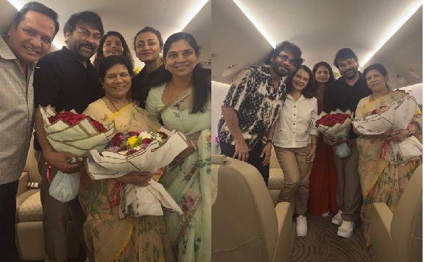 విమానంలో పెళ్లి రోజు వేడుకలు – చిరంజీవి, సురేఖ